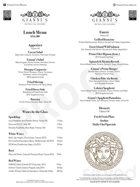 versace mansion miami menu